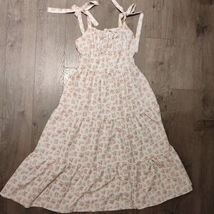 ROMWE Floral Print Maxi Dress - Pink and White